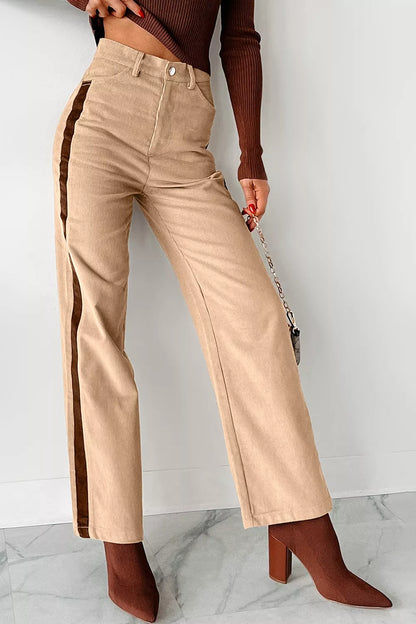 Corduroy Side Panel Colorblock Straight Leg Pants