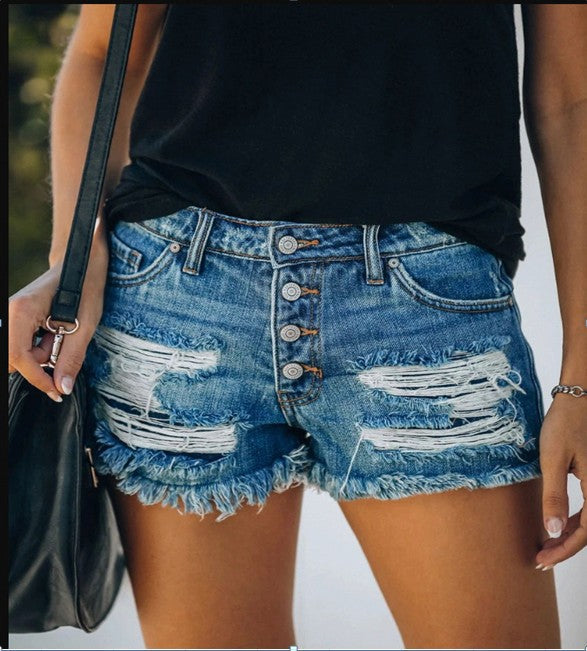 Ingrid Ripped Tassel Denim Shorts