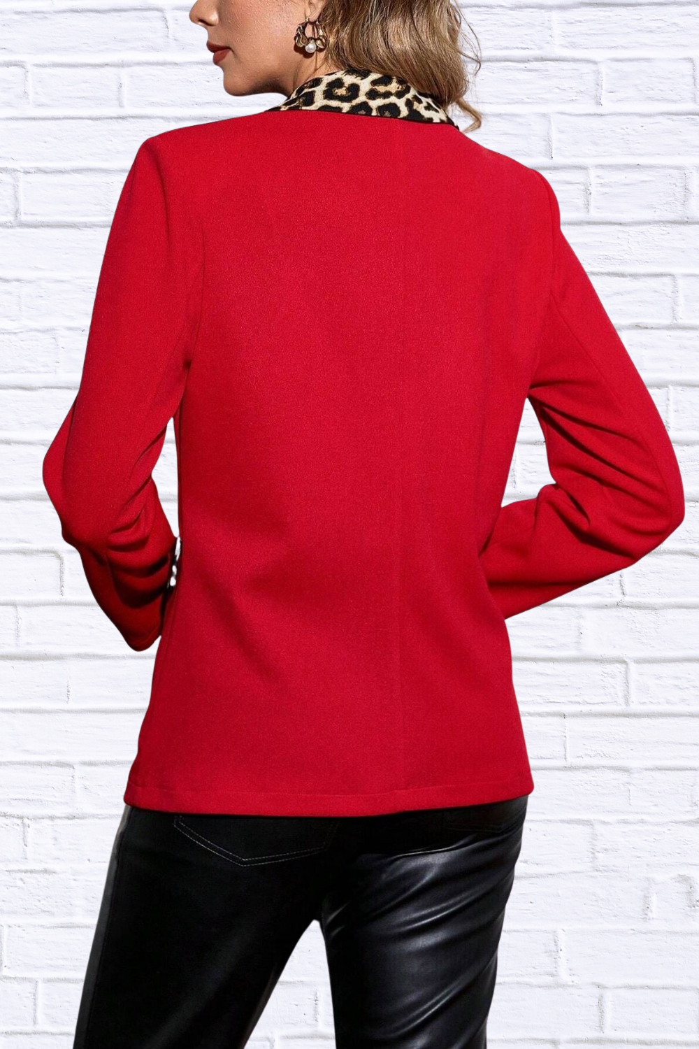 Leopard Lapel Collar Long Sleeve Blazer