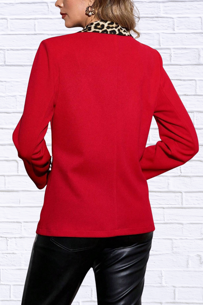 Leopard Lapel Collar Long Sleeve Blazer