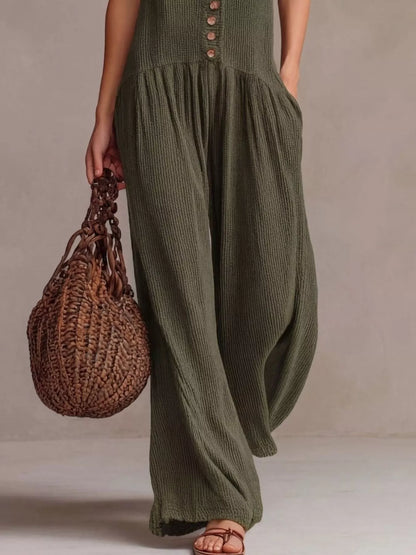 V-Neck Sleeveless Wide Leg Jumpsuit