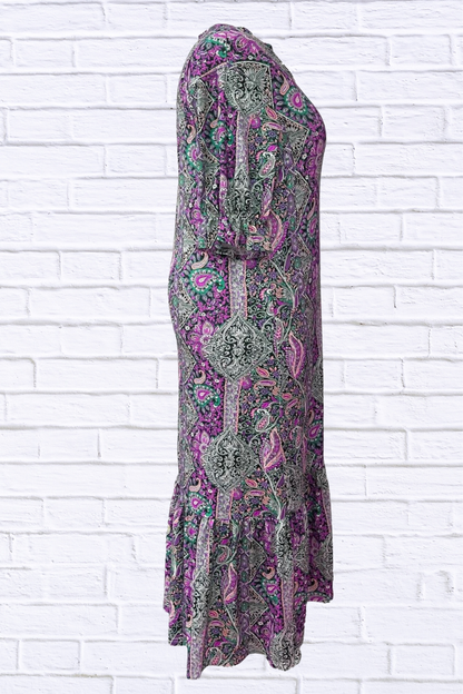 Bohemian Paisley Print Ruffle Hem Midi Dress