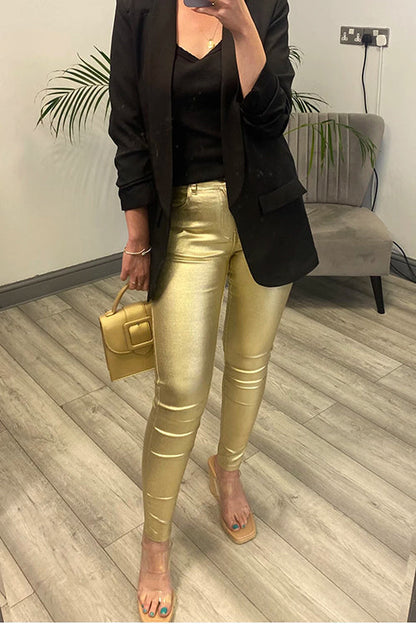 Chicest Skinny Metallic Faux Leather Pants Gold