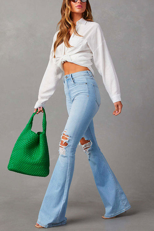 Rosiedress Distressed Bell Bottoms Ripped Trendy Jeans