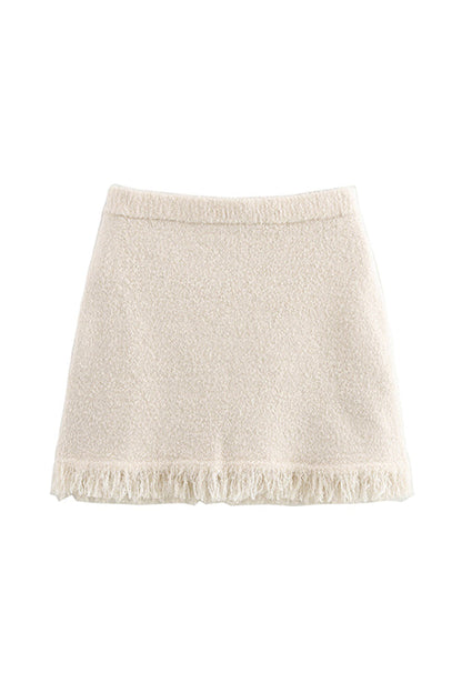 Rosiedress Elastic Waist Frayed Hem Knit Mini Skirt