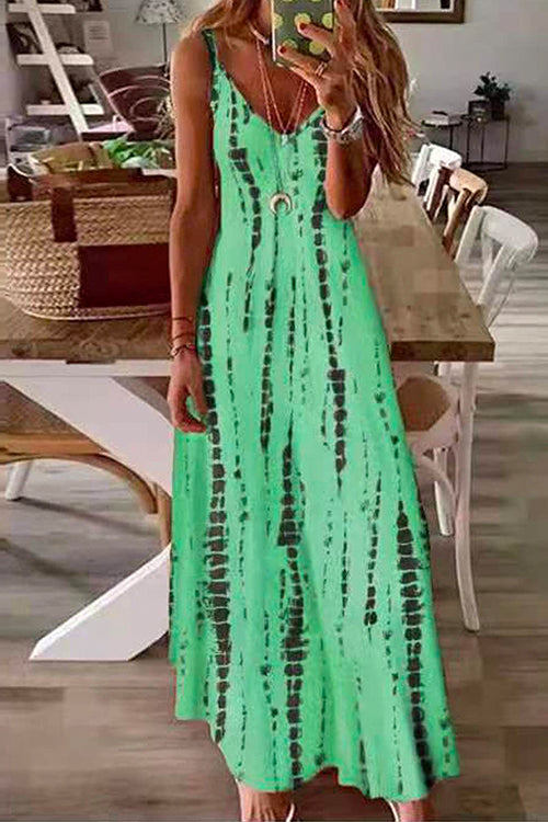 Rosiedress V Neck Tie Dye Swing Maxi Cami Dress Green