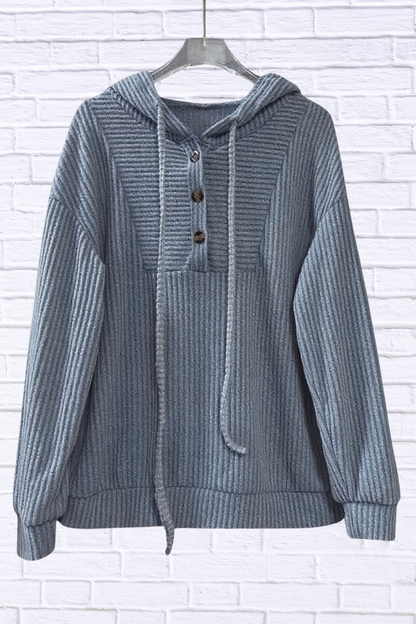 Button-Front Drawstring Hoodie