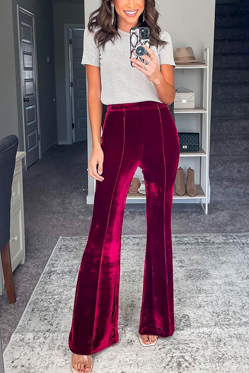 Vintage High Waist Flare Bottoms Velvet Pants Burgundy