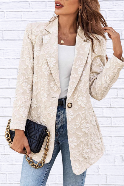 Floral Jacquard One Button Long Sleeve Blazer