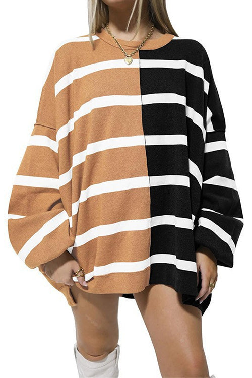 Rosiedress Long Sleeves Color Block Striped Oversized Sweatshirt