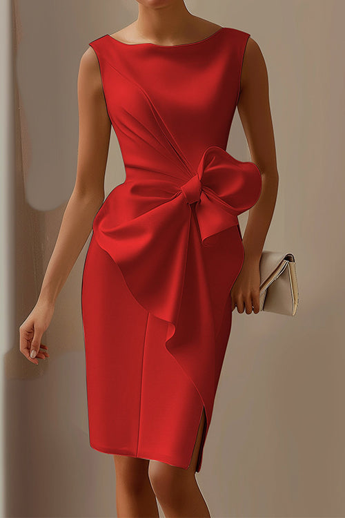 Sleeveless Bow Knot Waist Pencil Dress