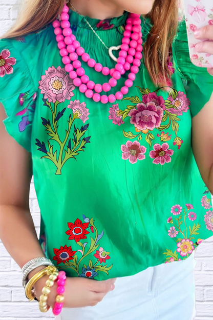 Floral Ruffle Cap Sleeve Blouse