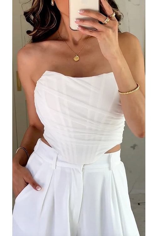 Rosiedress Strapless Off Shoulder Mesh Corset Top White