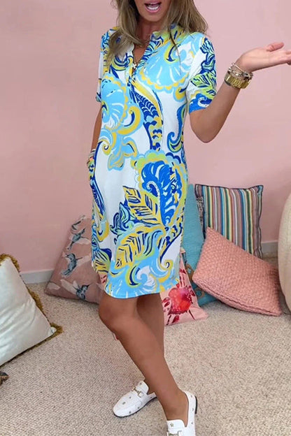 Rosiedress V Neck Short Sleeves Pocketed Unique Print Dress