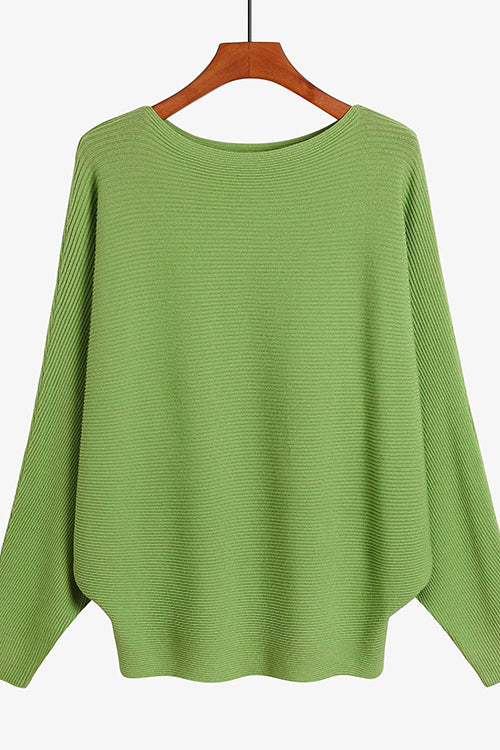 Rosiedress Boat Neck Batwing Sleeves Ribbed Knit Sweater Avocado S M