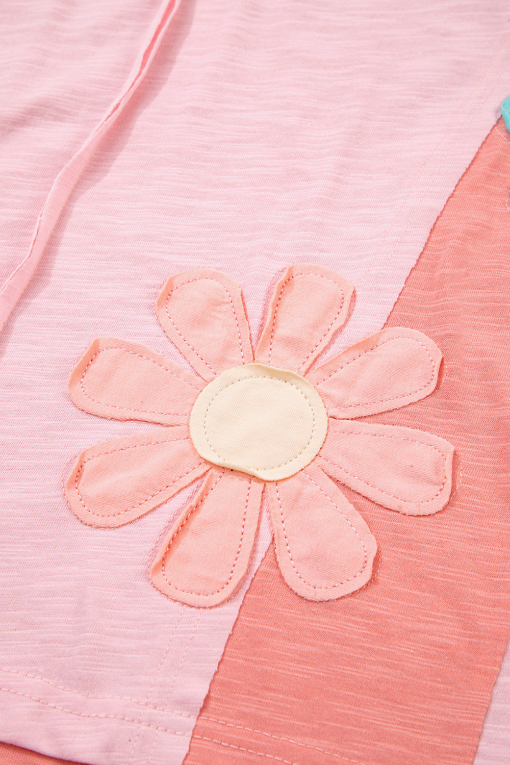 Flower Patched Exposed Seam Oversized T Shirt