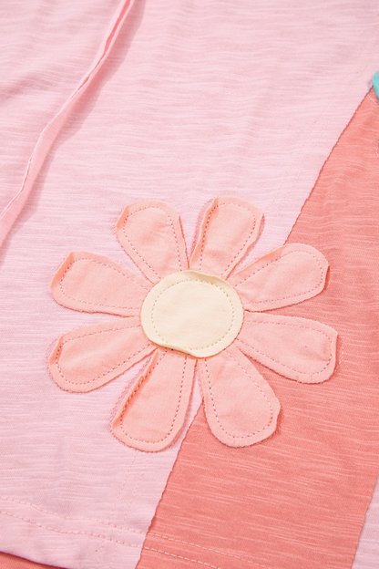 Flower Patched Exposed Seam Oversized T Shirt