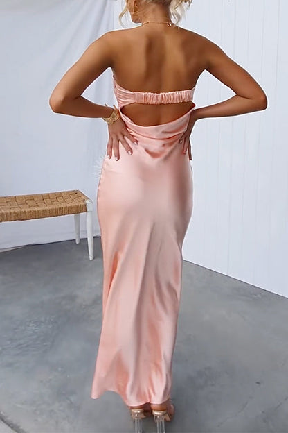 Rosiedress Strapless Tube Backless Satin Maxi Dress