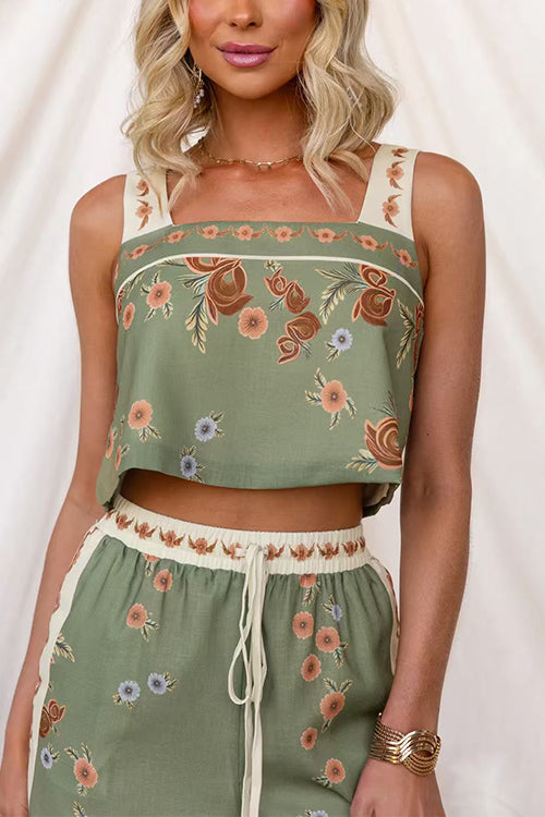 Sleeveless Floral Print Crop Top