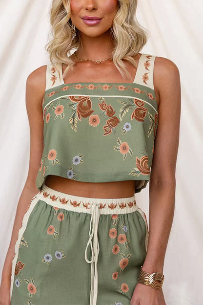 Sleeveless Floral Print Crop Top