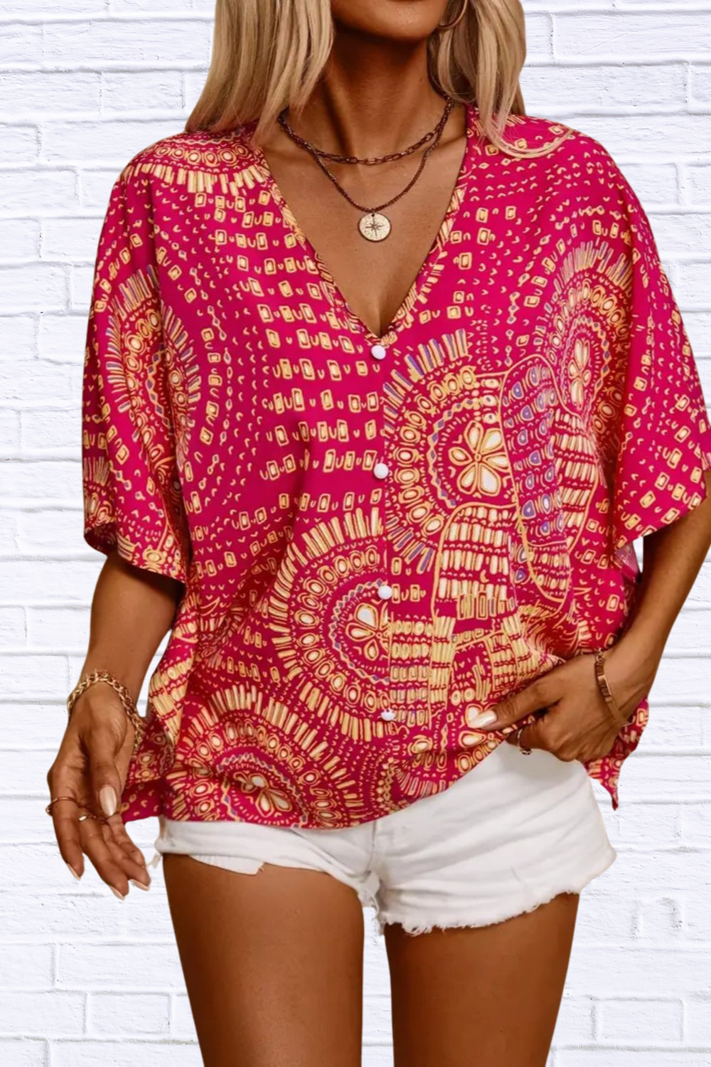 Printed V-Neck Half Sleeve Top