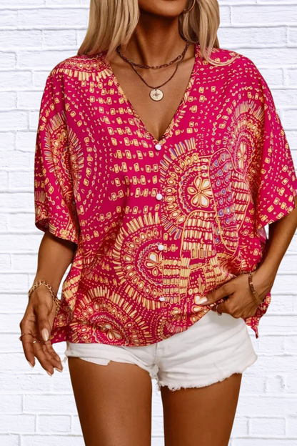 Printed V-Neck Half Sleeve Top