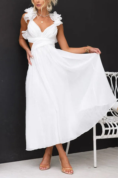 Rosiedress Back Lace-up Ruffle Trim Sleeveless Maxi Dress