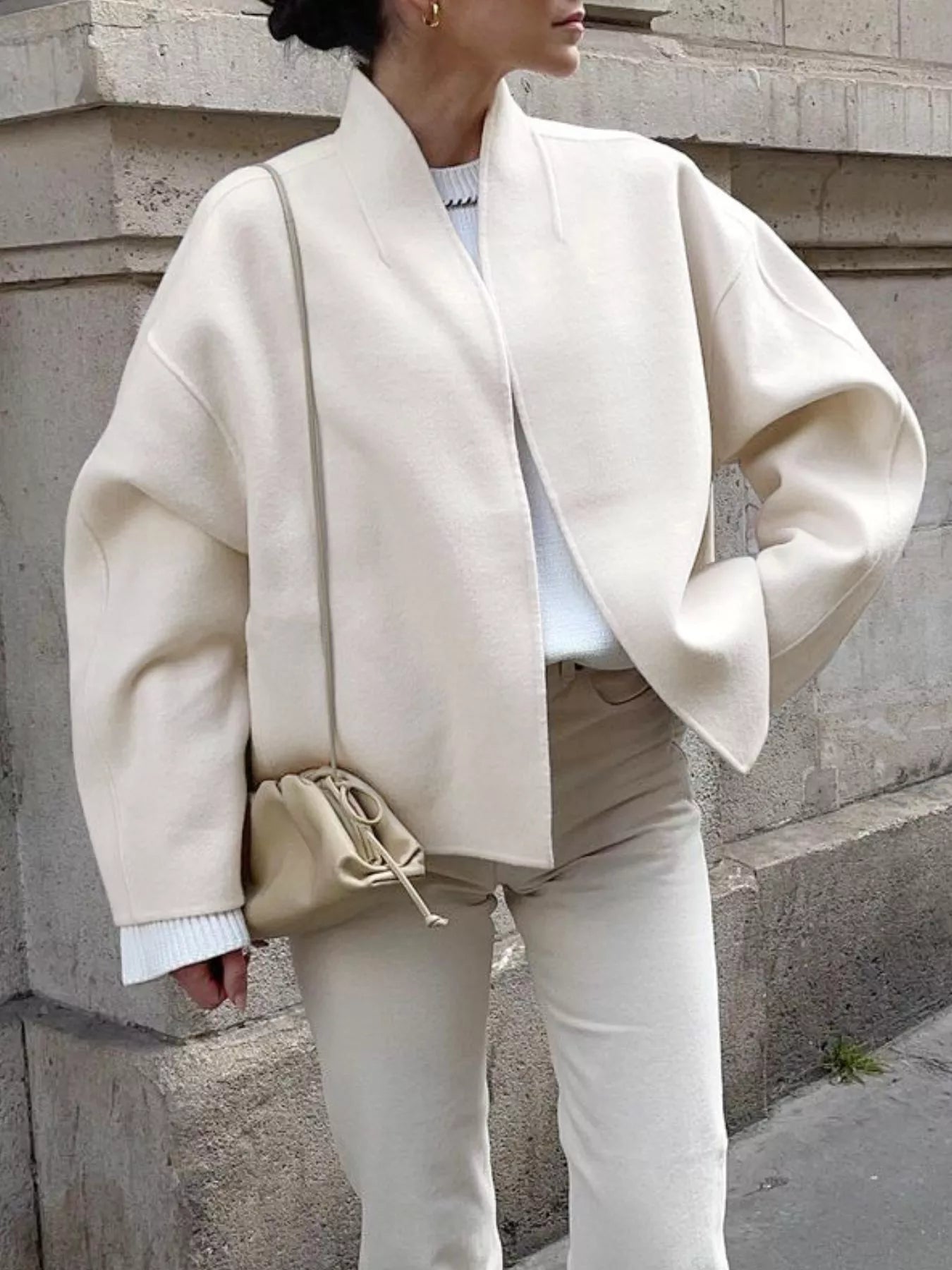 Elegant Stand Collar Open Front Outerwear
