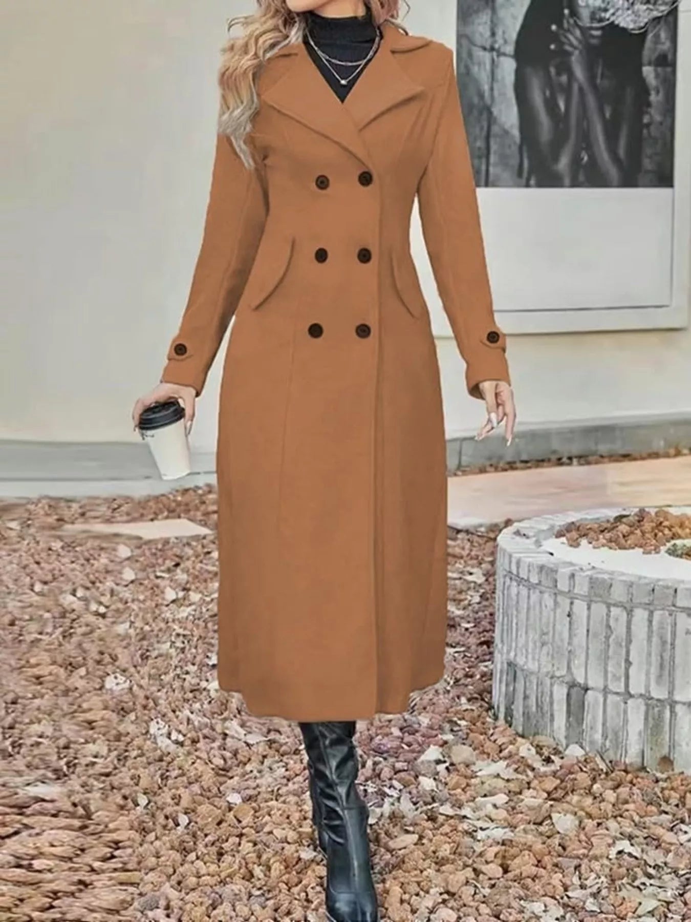 Full Size Double-Breasted Longline Trench Coat Plus Size