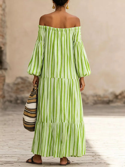 Off-Shoulder Striped Maxi Dress
