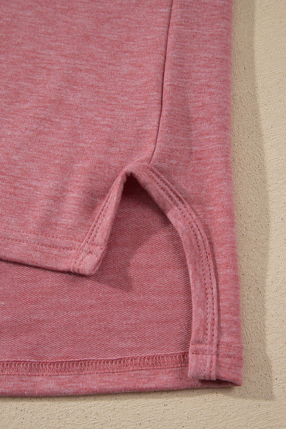 Fushia Raw Seam Patchwork Long Sleeve Top Pocket Casual Pants 2pcs Set