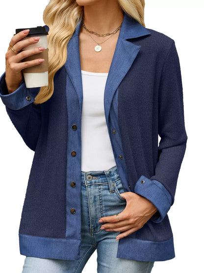 Contrast Denim Lapel Collar Outerwear