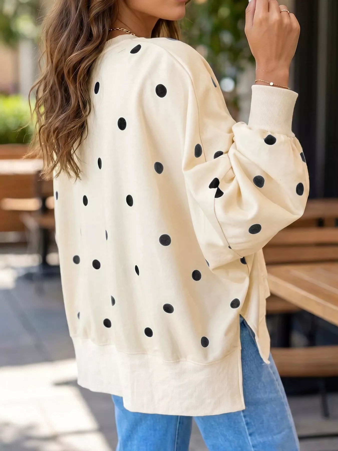 Side Slit Polka Dot Oversized Sweatshirt