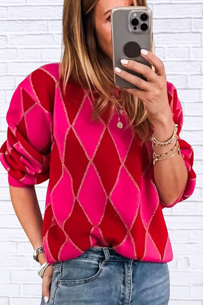Argyle Pattern Long Sleeve Sweater