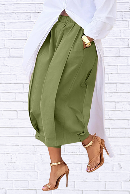 Plus Size Wide Leg Pleated Detail Cropped Pants