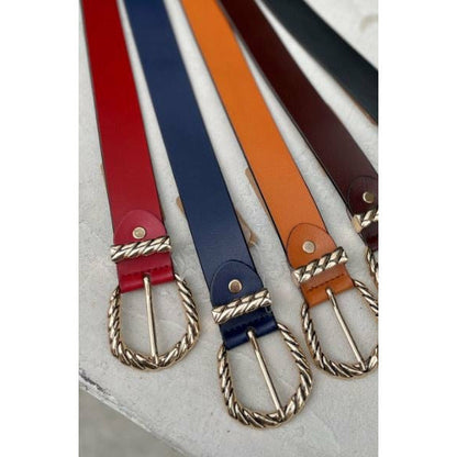 Leather Belt - Red Navy Black Mustard  Brown Beige Rust