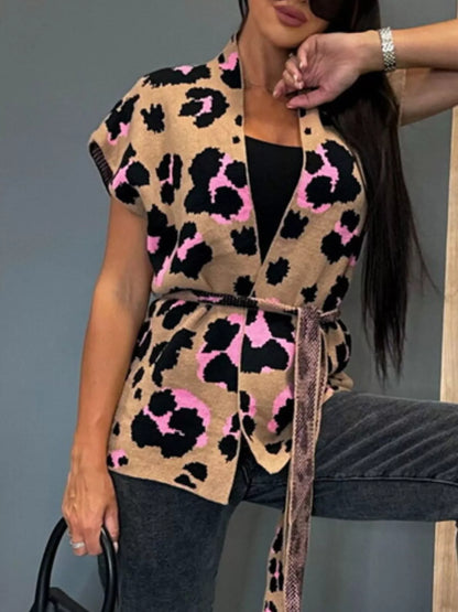 Leopard Print Cap Sleeve Cardigan