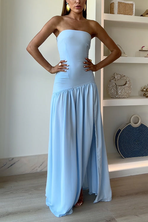 Strapless Tube High Slit Swing Maxi Party Dress