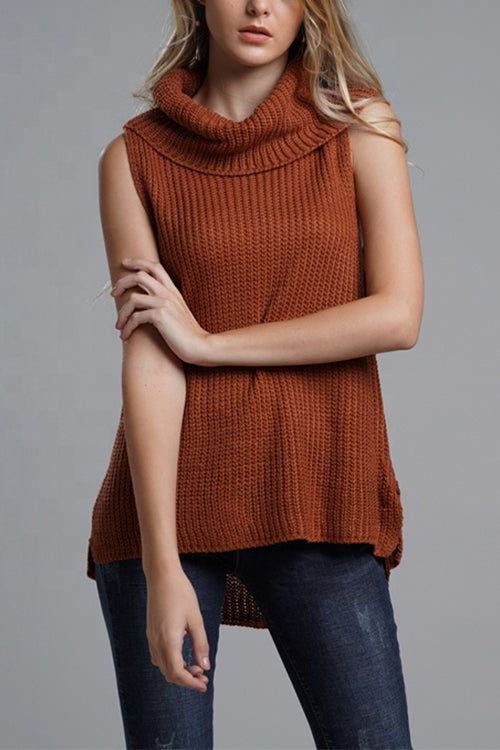 Rosiedress Cowl Neck Side Slit Sleeveless Sweater Vest