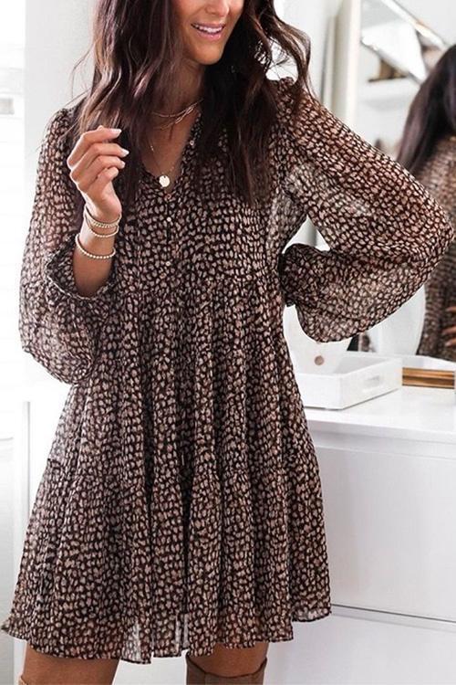 Rosiedress V Neck Leopard Swing Mini Dress