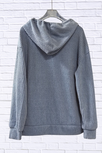 Button-Front Drawstring Hoodie