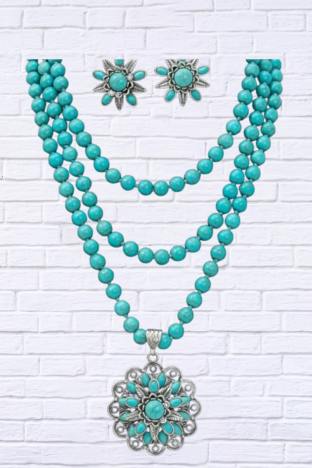 Southwestern Charm – Blue Turquoise Beaded Necklace & Earring Set