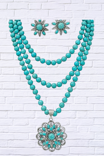 Southwestern Charm – Blue Turquoise Beaded Necklace & Earring Set