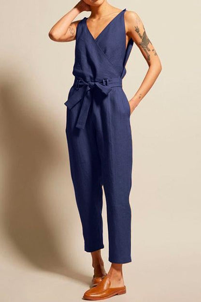 Rosiedress Josh V Neck Bow Knot Sleeveless Jumpsuit DarkBlue