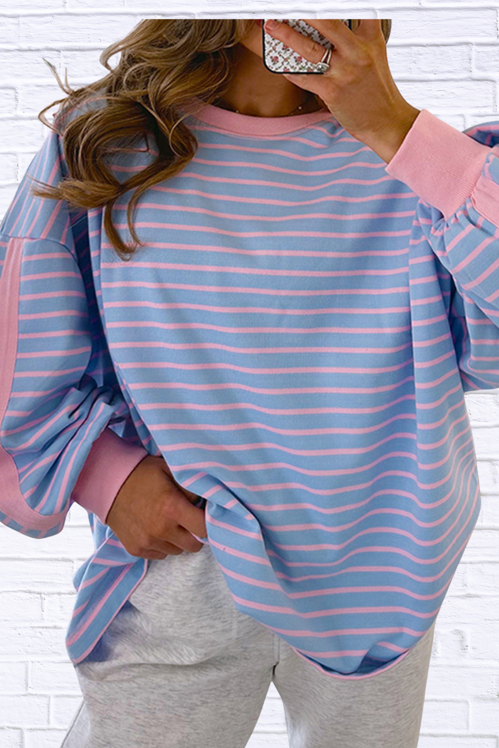 Stripe Oversize Contrast Trim Drop Shoulder Sweatshirt