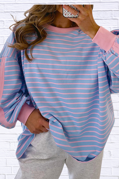 Stripe Oversize Contrast Trim Drop Shoulder Sweatshirt