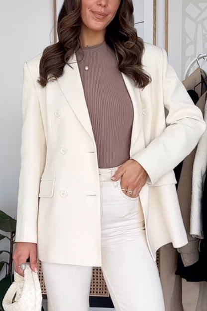 Rosiedress Notch Lapel Button Down Office Blazer Jacket Cream