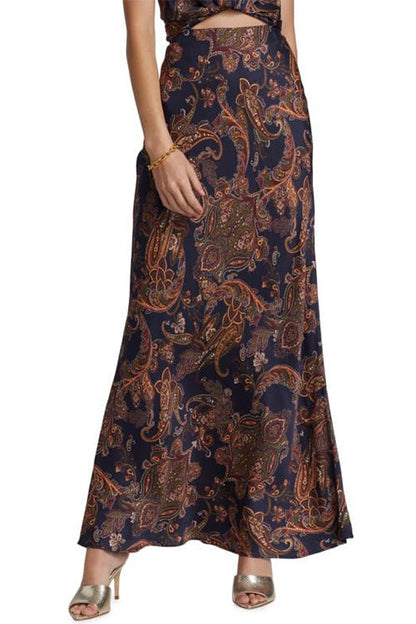 High Rise Paisley Print Maxi Skirt