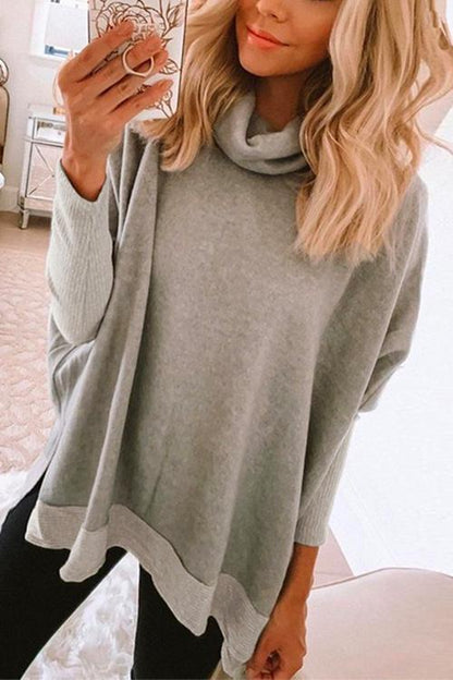 Cowl Neck Long Sleeve Side Split Sweatshirt Gray