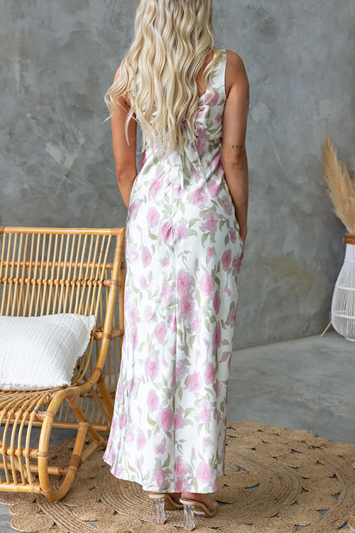 Square Neck Bow Back Floral Print Maxi Cami Dress